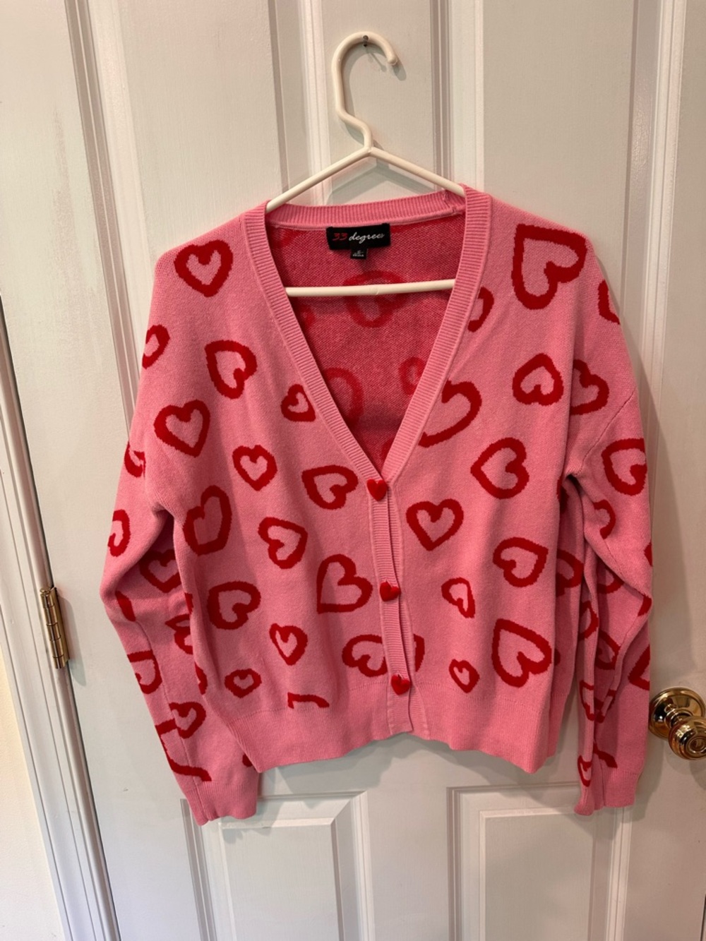 33 Degrees Pink Cardigan with Red Heart Print